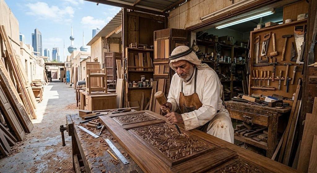 فني نجار محترف يقوم بأعمال فك وتركيب وصيانة الأثاث الخشبي بدقة وإتقان باستخدام أحدث الأدوات ضمن خدمات نجار حي البغدادية الشرقية لضمان جودة العمل وراحة العملاء.